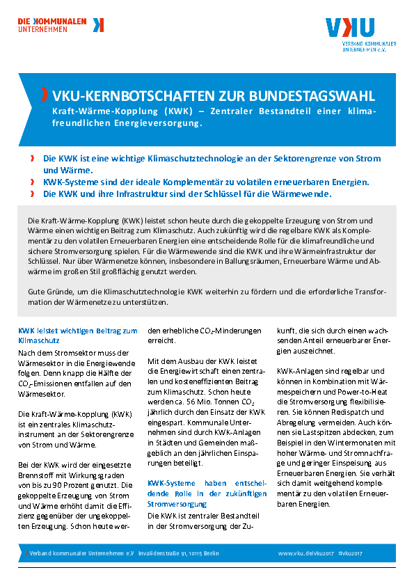 VKU-Kernbotschaften zur Bundestagswahl: Wärme VKU-Kernbotschaften zur Bundestagswahl: Wärme