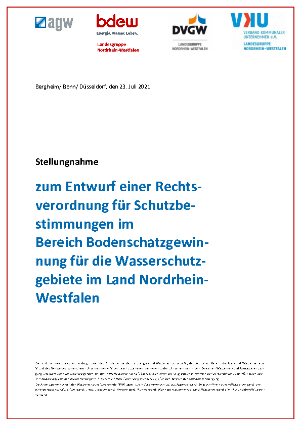 zum Entwurf einer Rechtsverordnung für Schutzbestimmungen im
Bereich Bodenschatzgewinnung für die Wasserschutzgebiete im Land Nordrhein-Westfalen zum Entwurf einer Rechtsverordnung für Schutzbestimmungen im
Bereich Bodenschatzgewinnung für die Wasserschutzgebiete im Land Nordrhein-Westfalen