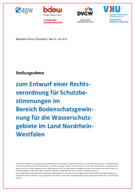 zum Entwurf einer Rechtsverordnung für Schutzbestimmungen im
Bereich Bodenschatzgewinnung für die Wasserschutzgebiete im Land Nordrhein-Westfalen