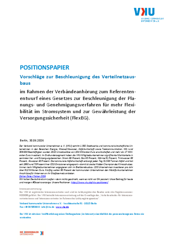 Deckblatt der Publikation Positionspapier Vorschläge zur Beschleunigung des Verteilnetzausbaus  (FlexBG)