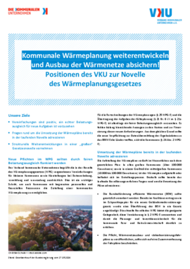 Deckblatt der Publikation Kommunale Wärmeplanung weiterentwickeln und Ausbau der Wärmenetze absichern! Positionen des VKU zur Novelle des Wärmeplanungsgesetzes