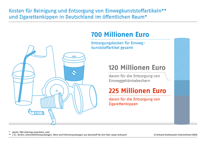 Kosten für Reinigung und Entsorgung von Einwegkunststoffartikeln und Zigarettenkippen in Deutschland im öffentlichen Raum 