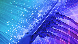 network cables and hub closeup with fiber optical