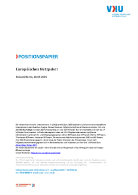 Deckblatt der Publikation VKU-Position zum Europäischen Netzpaket