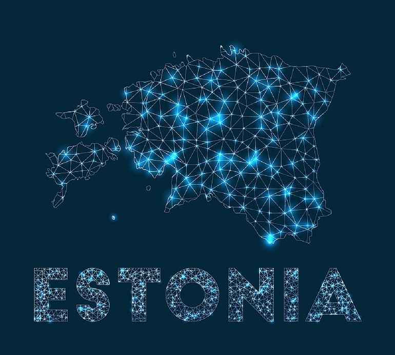 Estonia network map. Abstract geometric map of the country. Internet connections and telecommunication design. Cool vector illustration.