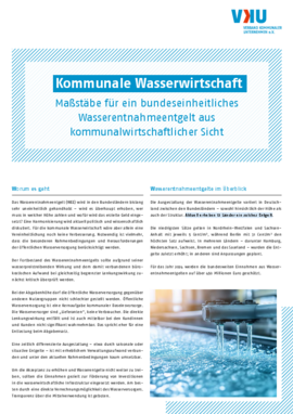 Deckblatt der Publikation Maßstäbe für ein bundeseinheitliches Wasserentnahmeentgelt aus kommunalwirtschaftlicher Sicht