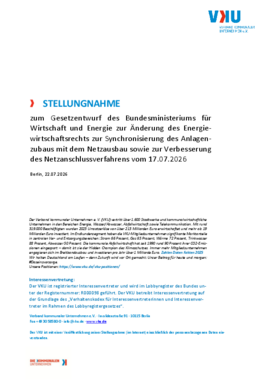 Deckblatt der Publikation Stellungnahme zum Netzanschlusspaket