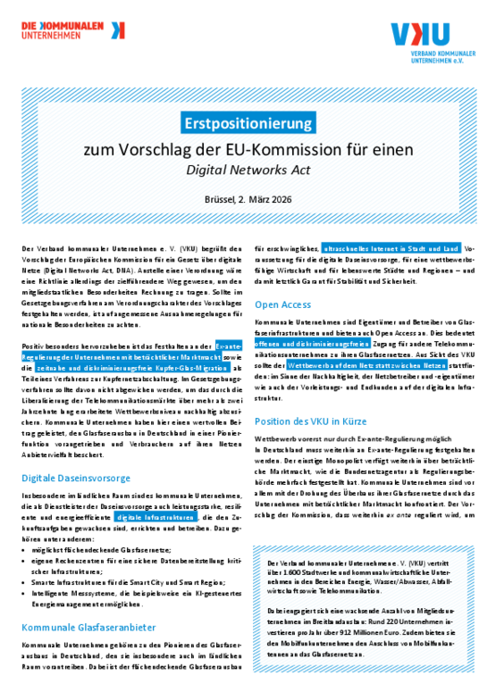 Deckblatt der Publikation Erstpositionierung zum Digital Networks Act