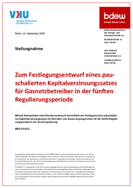 Deckblatt der Publikation Festlegung WACC-Gas: Gemeinsame BDEW/VKU-Stellungnahme