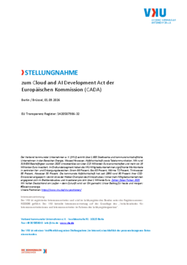 Deckblatt der Publikation Stellungnahme zum Cloud and AI Development Act (CADA)