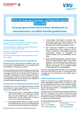 Deckblatt der Publikation Strom-Versorgungssicherheits- und Kapazitätengesetz (StromVKG) - Versorgungssicherheit durch breiten Wettbewerb im Kapazitätsmarkt und KWKG-Novelle gewährleisten