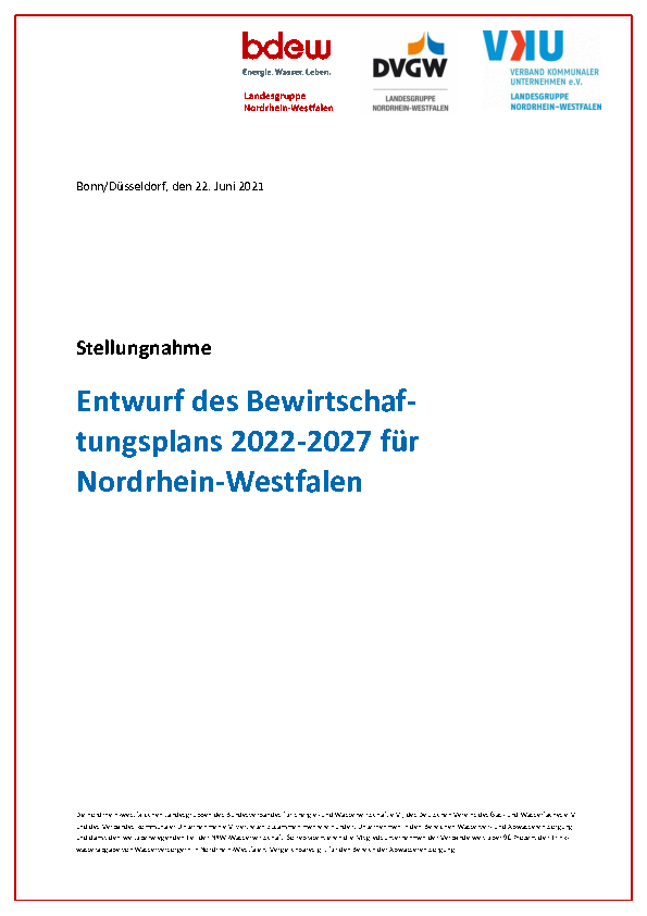Entwurf des Bewirtschaftungsplans 2022-2027 für Nordrhein-Westfalen Entwurf des Bewirtschaftungsplans 2022-2027 für Nordrhein-Westfalen