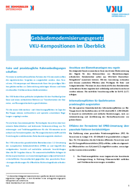 Deckblatt der Publikation Gebäudemodernisierungsgesetz - VKU-Kernpositionen im Überblick