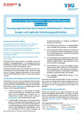 Deckblatt der Publikation Strom-Versorgungssicherheits- und Kapazitätengesetz (StromVKG) - Versorgungssicherheit durch breiten Wettbewerb in Ausschreibungen und regionale Verteilung gewährleisten