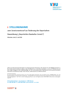 Deckblatt der Publikation VKU-Stellungnahme zur Änderung der Bayerischen Bauordnung ("Bauturbo")