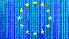 Data protection Europe Union flag. EU flag with binary code.