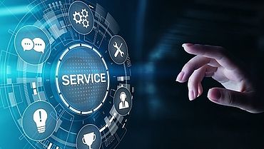 Service support customer help call center Business technology button on virtual screen.