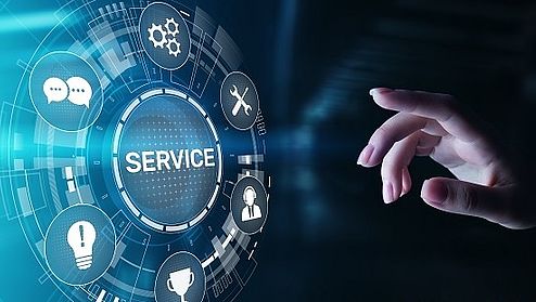 Service support customer help call center Business technology button on virtual screen.