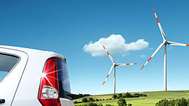 E-Car mit Solartankstelle und Windkraft