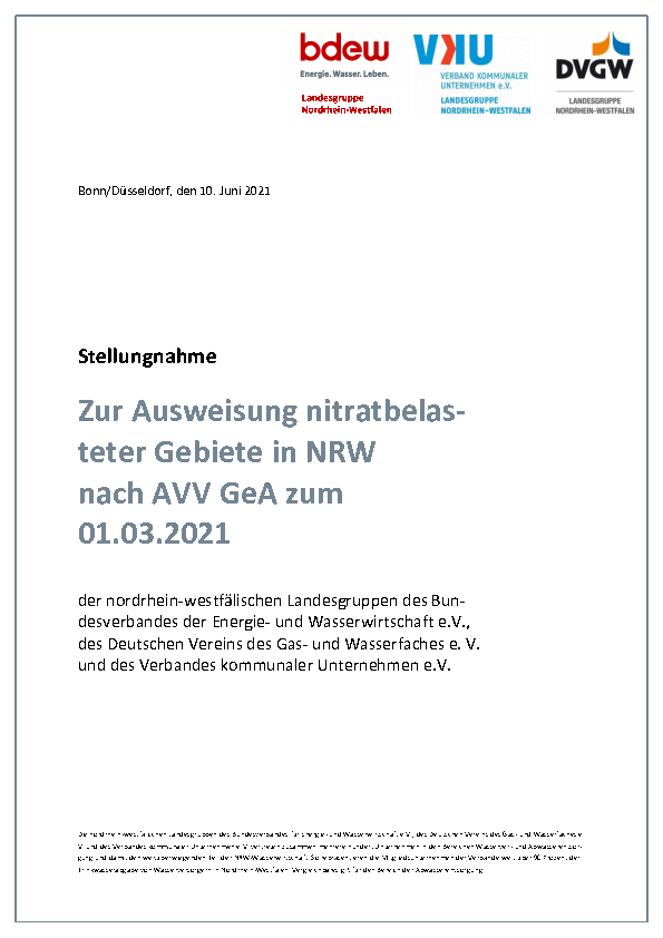 Zur Ausweisung nitratbelasteter Gebiete in NRW nach AVV GeA zum 01.03.2021 Zur Ausweisung nitratbelasteter Gebiete in NRW nach AVV GeA zum 01.03.2021