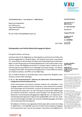 Deckblatt der Publikation VKU-Stellungnahme zum Gesetzesentwurf der Staatsregierung für das Fünfte Modernisierungsgesetz Bayern