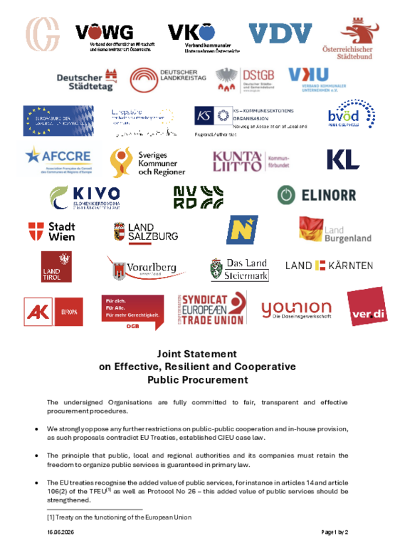 Deckblatt der Publikation Joint Statement on Effective, Resilient and Cooperative Public Procurement
