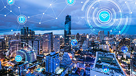 Cityscape connected line, technology concept, internet of things conceptual