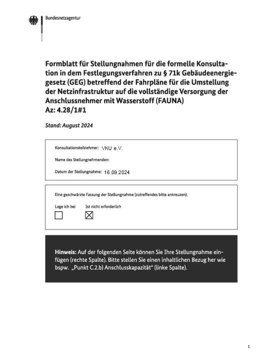 Deckblatt der Publikation VKU-Stellungnahme FAUNA