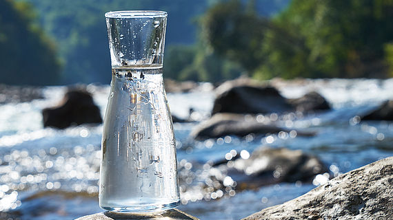 Picture of a glass flask with water.