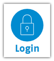 ein blauer Kreis mit einem Schloss, darunter das Wort "Log-In"