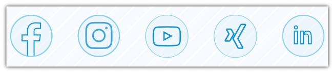 ein kleines f, ein Fotoapparat, ein Play-Zeichen ein x und die Buchstaben i-n